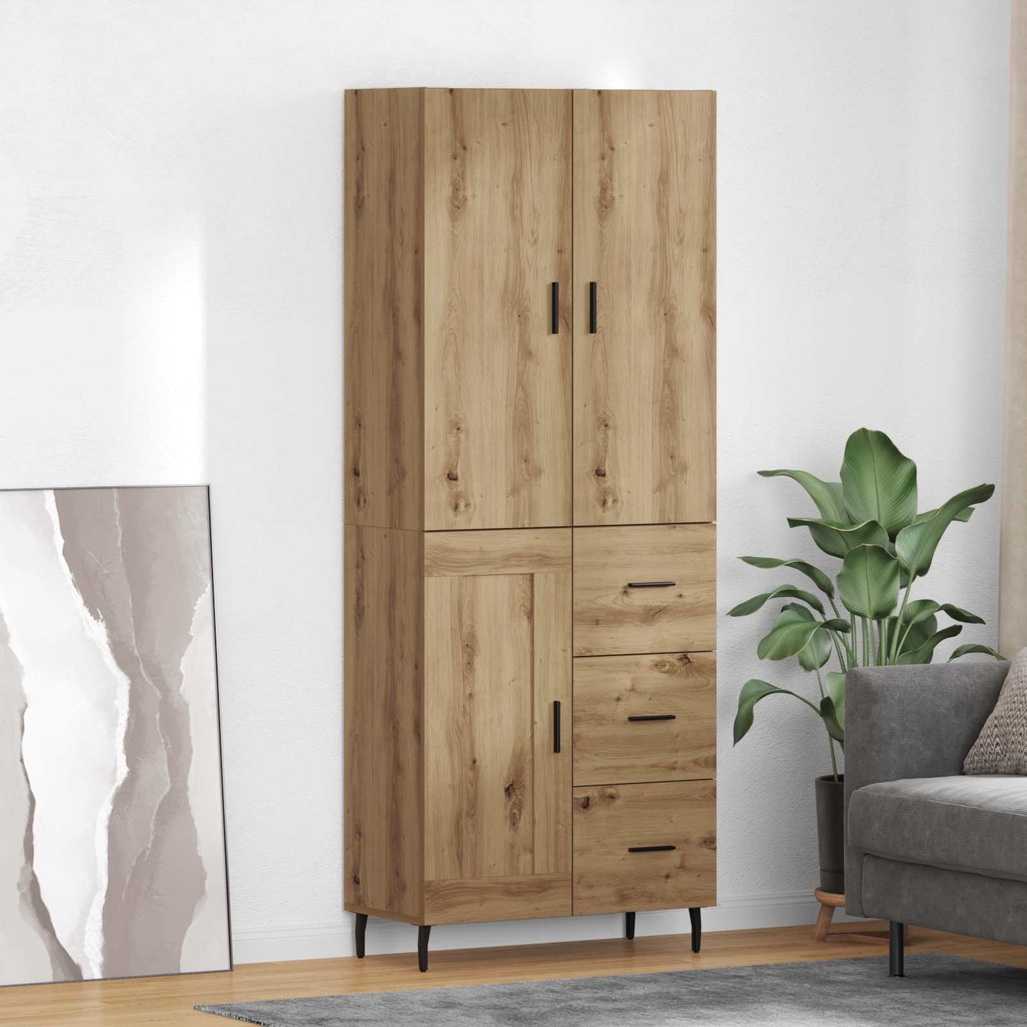 Highboard Braun Eichen-Optik 69,5X34X180 Cm Holzwerkstoff