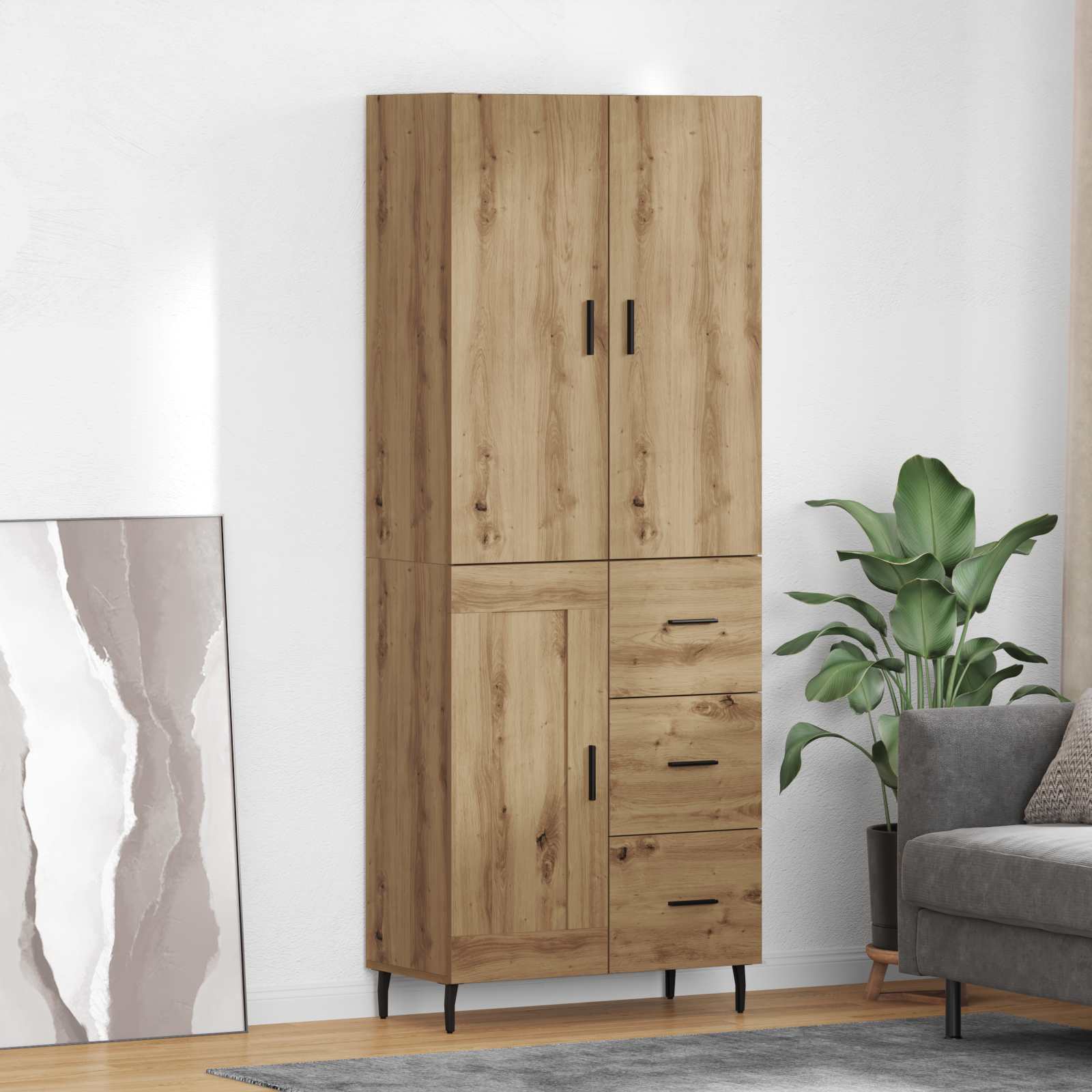 Highboard Braun Eichen-Optik 69,5X34X180 Cm Holzwerkstoff