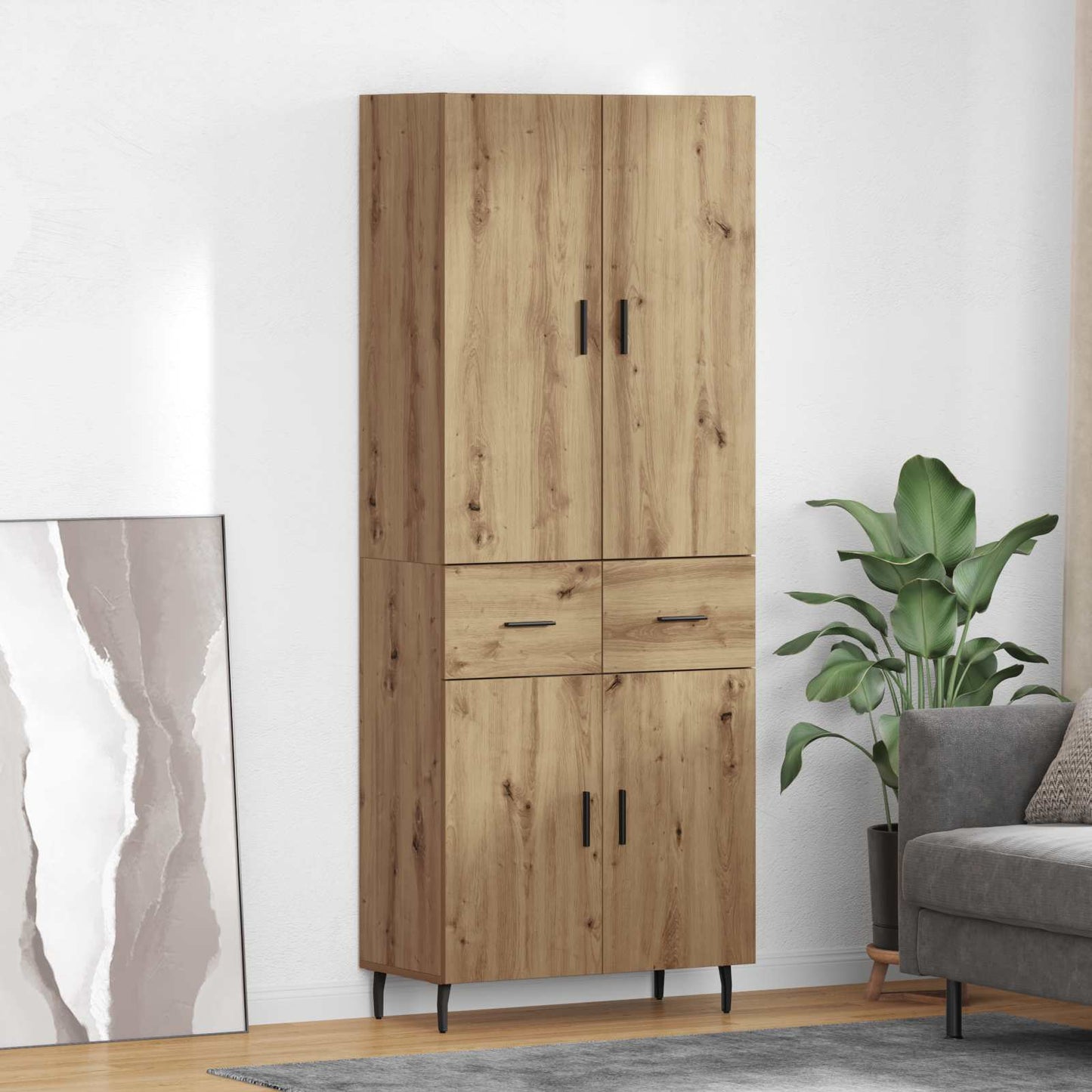 Highboard Braun Eichen-Optik 69,5X34X180 Cm Holzwerkstoff