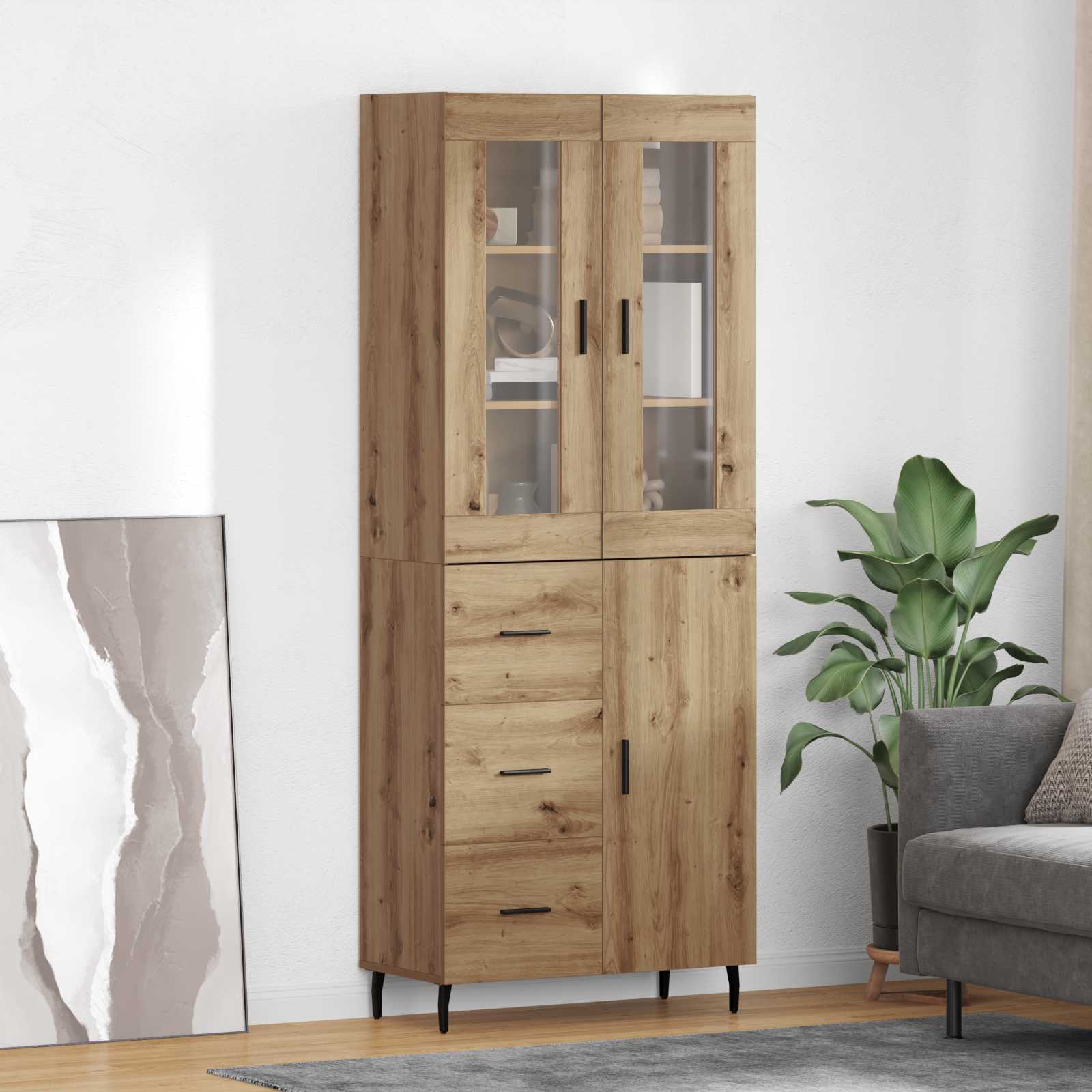 Highboard Braun Eichen-Optik 69,5X34X180 Cm Holzwerkstoff