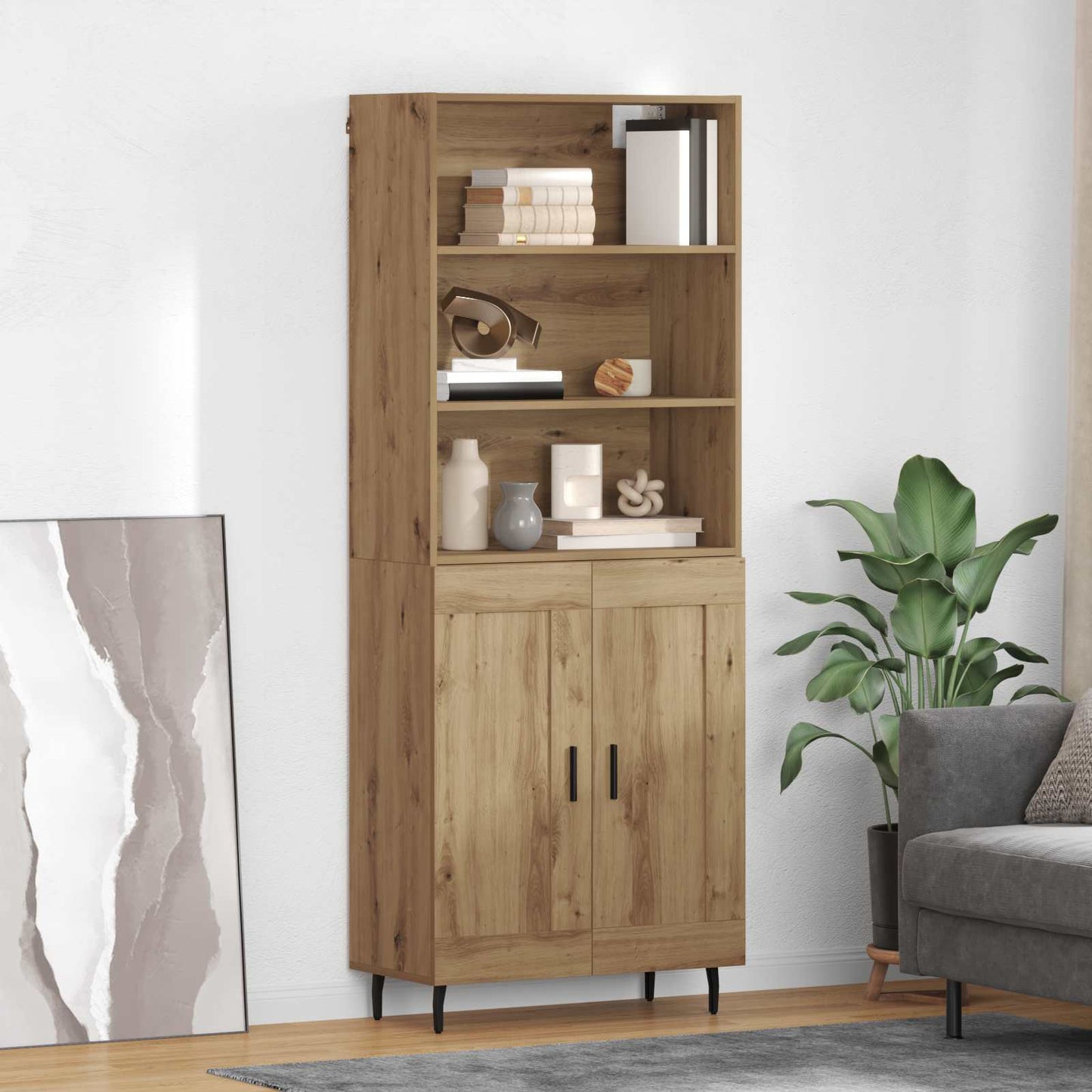 Highboard Braun Eichen-Optik 69,5X34X180 Cm Holzwerkstoff