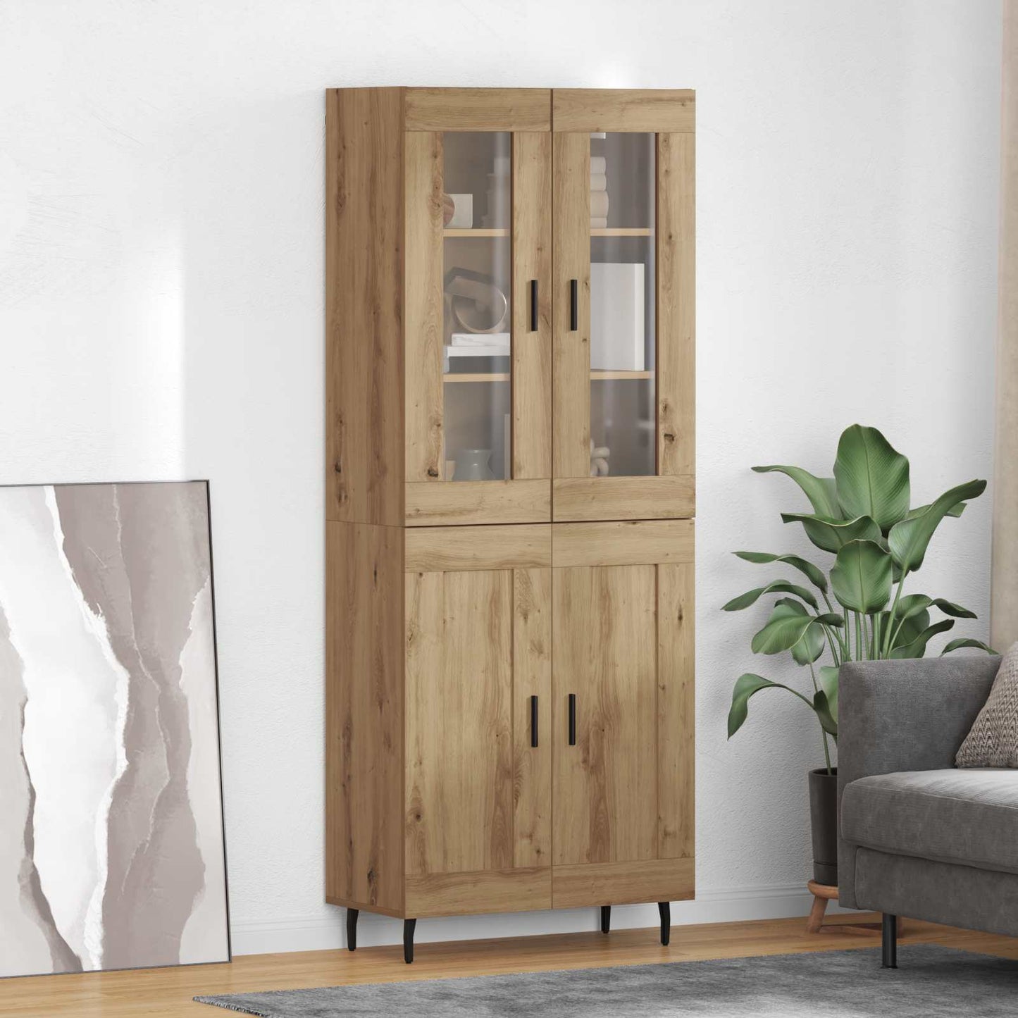 Highboard Braun Eichen-Optik 69,5X34X180 Cm Holzwerkstoff