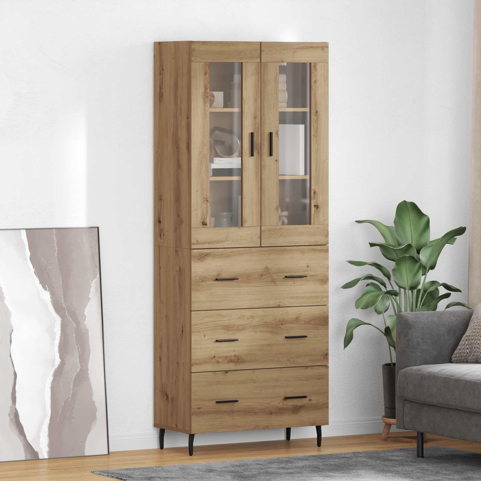 Highboard Braun Eichen-Optik 69,5X34X180 Cm Holzwerkstoff