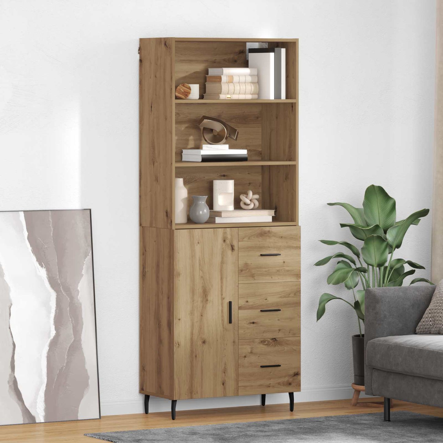 Highboard Braun Eichen-Optik 69,5X34X180 Cm Holzwerkstoff