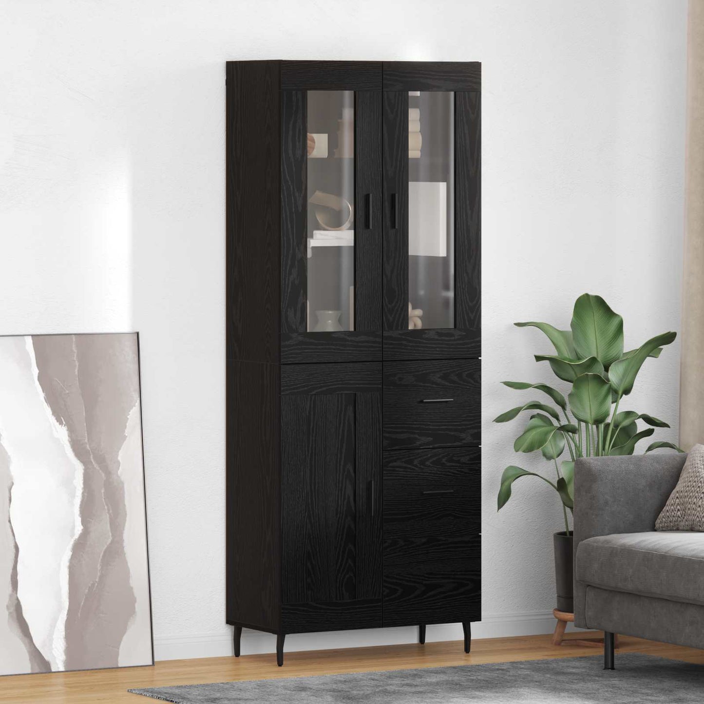 Highboard Braun Eichen-Optik 69,5X34X180 Cm Holzwerkstoff