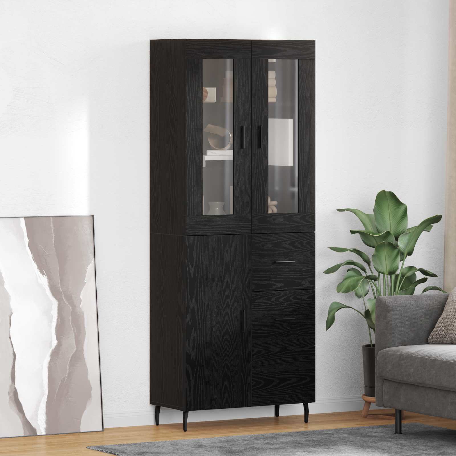 Highboard Braun Eichen-Optik 69,5X34X180 Cm Holzwerkstoff