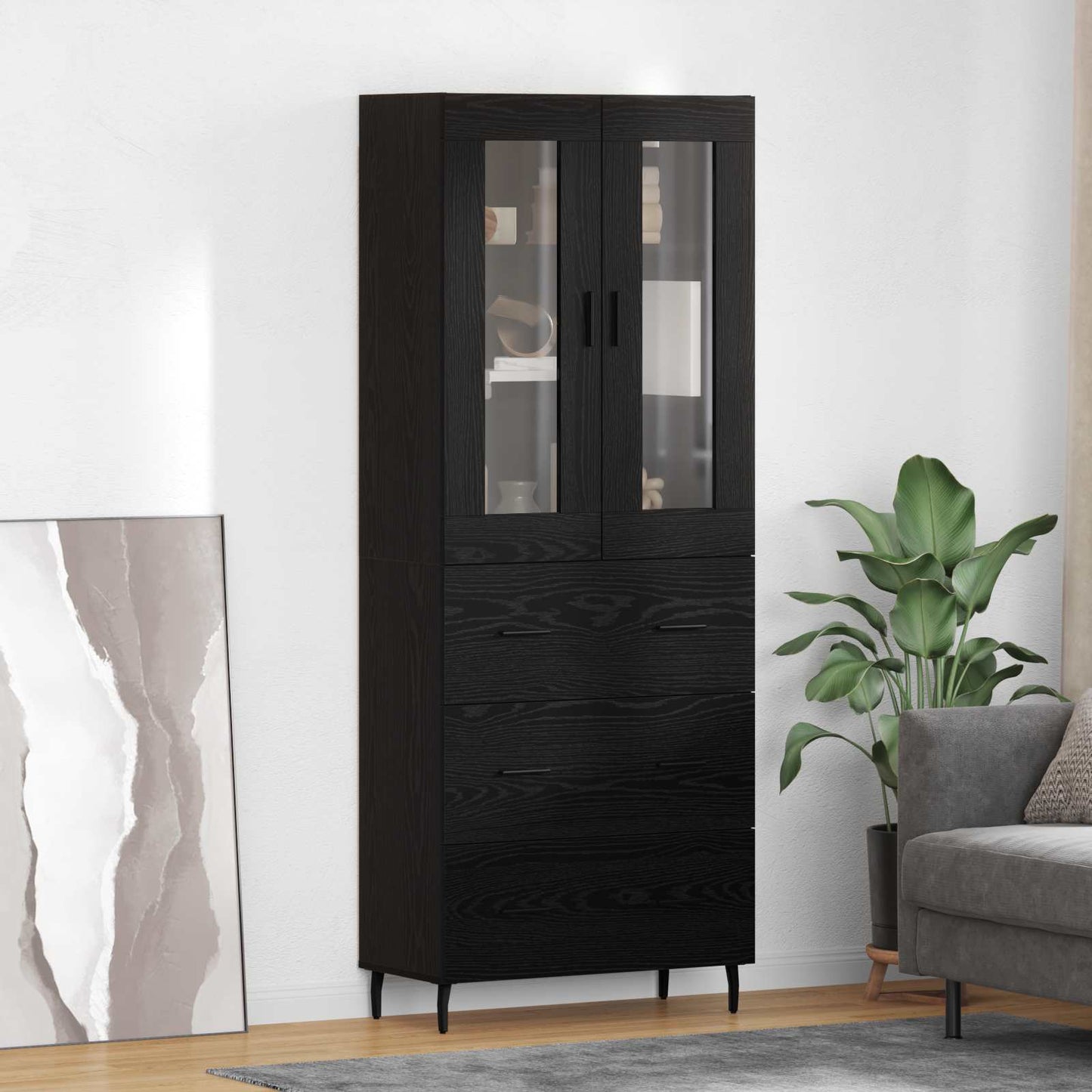 Highboard Braun Eichen-Optik 69,5X34X180 Cm Holzwerkstoff