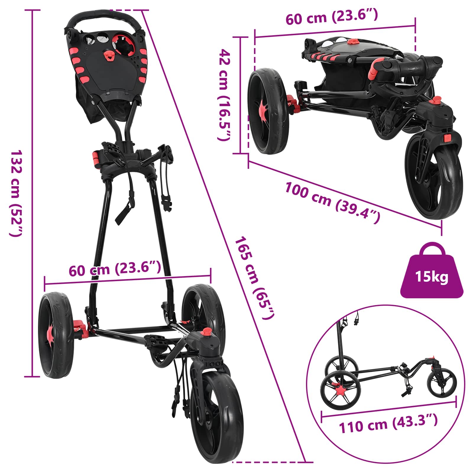 Golf-Dolly Schwarz 110 X 60 X 132 Cm Eisen