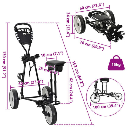 Golf-Dolly Mit Sitz Schwarz Und Weiß 100 X 60 X 130 Cm Eisen