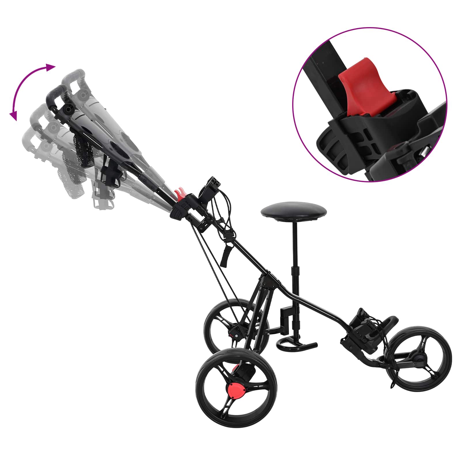 Golf-Dolly Mit Sitz Schwarz 95 X 69 X 114 Cm Eisen