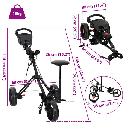 Golf-Dolly Mit Sitz Schwarz 95 X 69 X 114 Cm Eisen