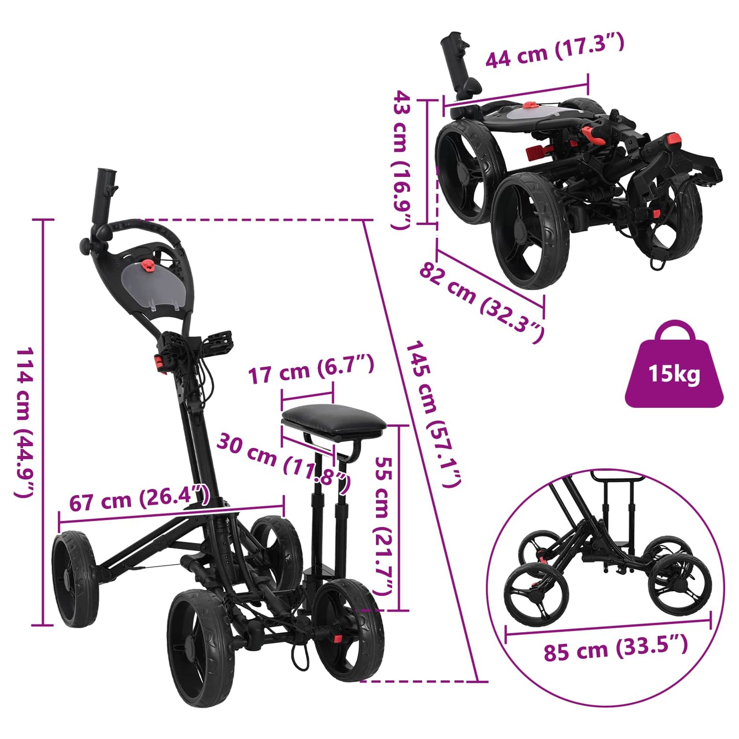Golf-Dolly Mit Sitz Schwarz Aluminium Klappbar