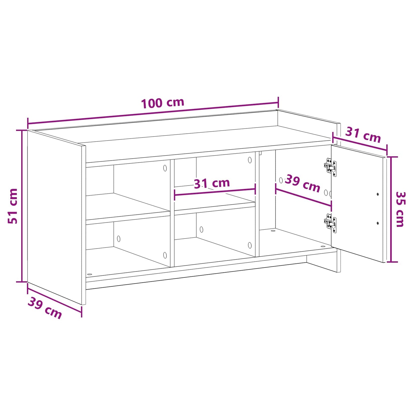 Schuhschrank Mit Tür 100 X 39,5 X 51 Cm Holzwerkstoff