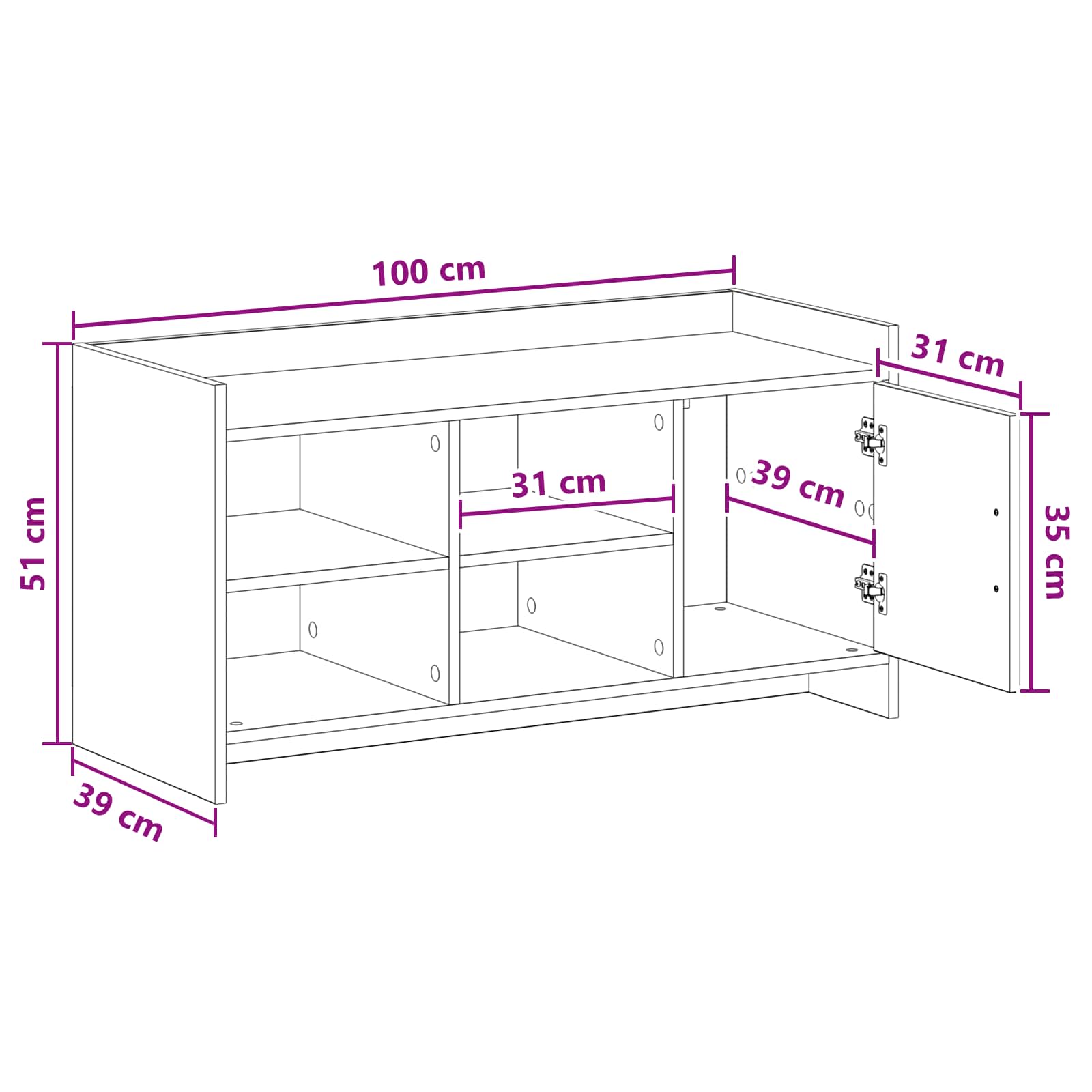 Schuhschrank Mit Tür 100 X 39,5 X 51 Cm Holzwerkstoff