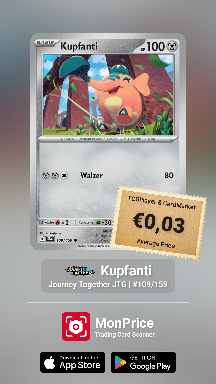 SAMMELKARTE Pokémon Kupfanti Deutsch