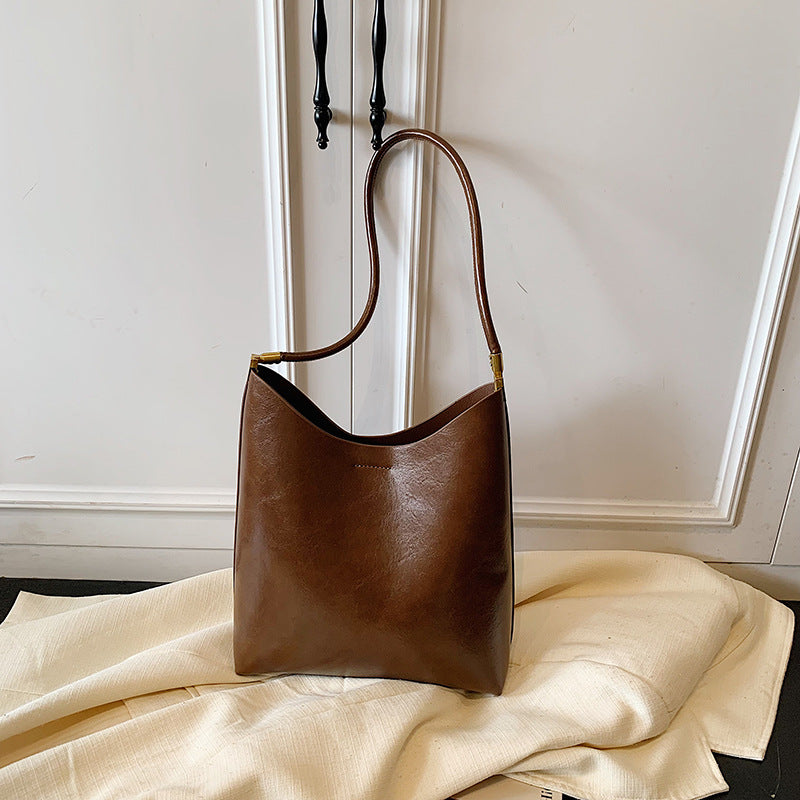 Damen-Tragetasche im Vintage-Stil, einfarbig, hohes Fassungsvermögen