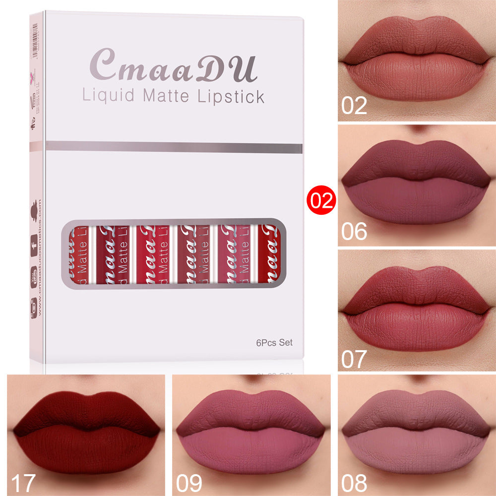 6 Packungen matter, wasserfester Lippenstift mit Antihaftbeschichtung und langer Haltbarkeit