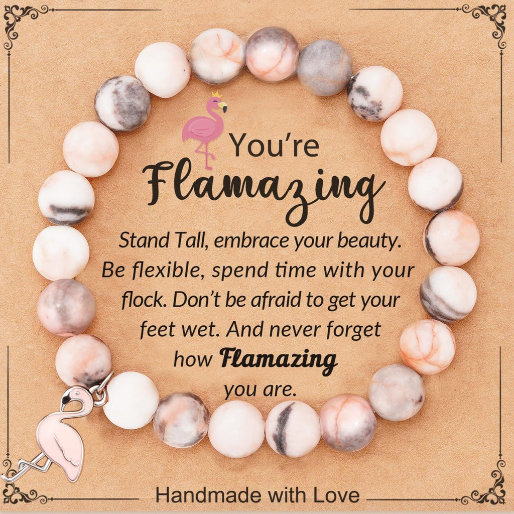 Gepunktetes Zebra-Flamingo-Perlenarmband mit bösem Blick