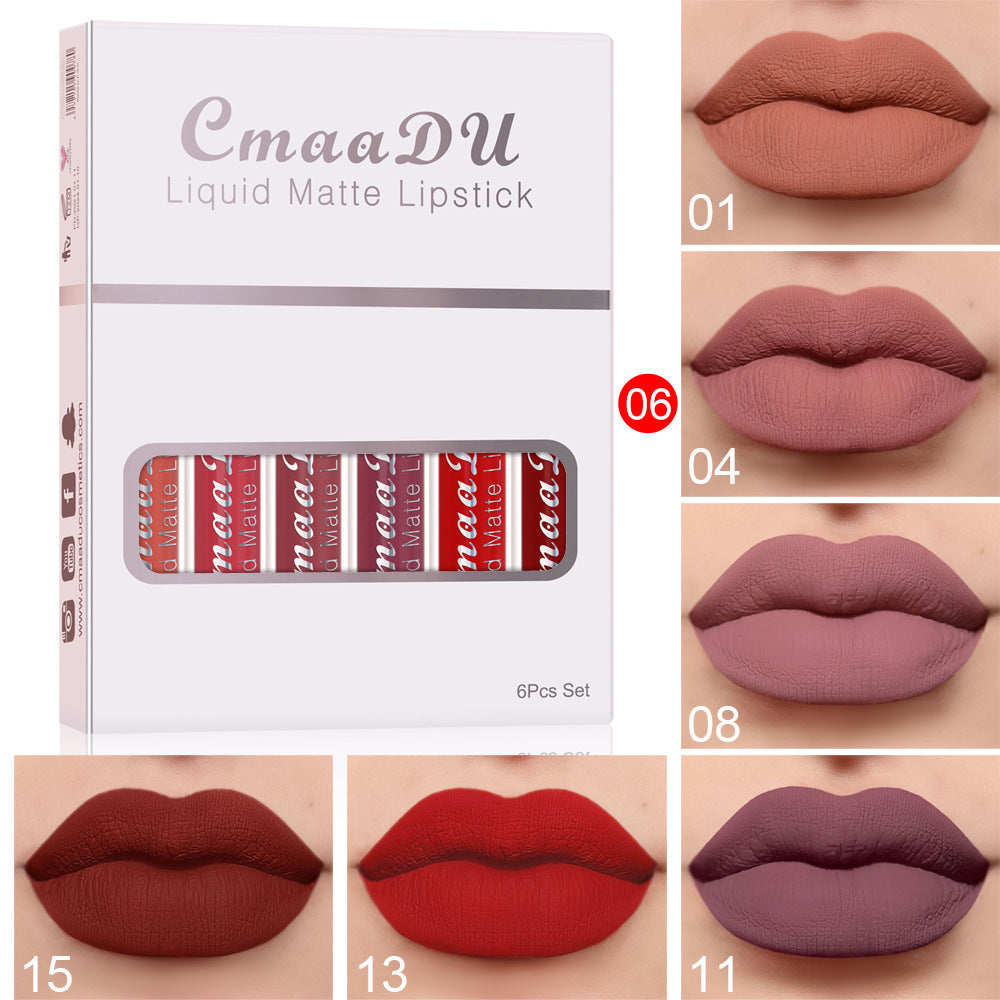 6 Packungen matter, wasserfester Lippenstift mit Antihaftbeschichtung und langer Haltbarkeit